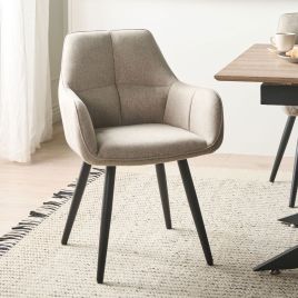 DECOVI Faux Linen Dining Chairs Set of 2 - Beige