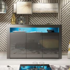 TV Unit Sideboard Cabinet with 3 Doors Storage and Free LED Lighting 155cm - Dark Grey