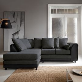 LINACRE Fabric 4 Seater L Shaped - Left Hand Facing Corner Sofa - Black and Charcoal
