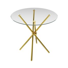 CASORA Round Dining Table with Gold Legs - Clear