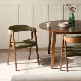 FOXDEN Boucle Fabric Dining Chairs - Set of 2 - Dark Brown with Green