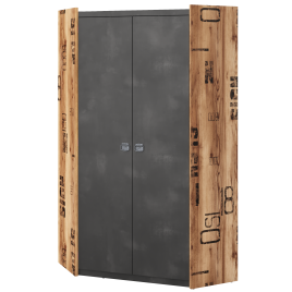FERNIE 2 Door Corner Wardrobe Grey and Oak - 97cm