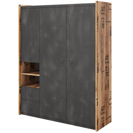 FERNIE 2 Door Wardrobe with 2 Drawers Grey and Oak - 150cm