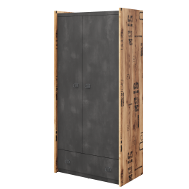 FERNIE 2 Door Wardrobe with 1 Drawer Grey and Oak - 90cm
