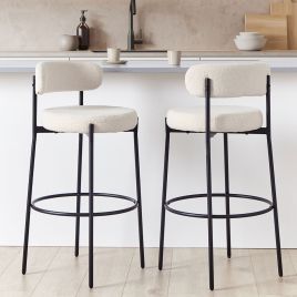 Set of 2 Bar Chairs ALLISON Boucle White