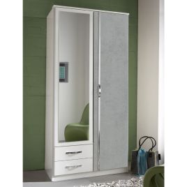 DAYTON 2 Door Mirrored Wardrobe with 2 Drawers White and Grey - 90cm