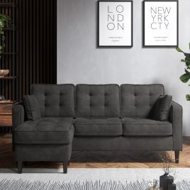 DREXTON Fabric 4 Seater Corner Sofa - L Shaped - Reversible Facing - Graphite