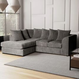BLAKE Jumbo Cord 4 Seater L Shaped Scatterback Corner Sofa - Grey, Left Hand Facing