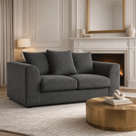 BELVANO Boucle Fabric 2 Seater Scatterback Sofa - Slate Grey