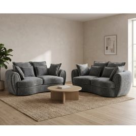HADLOW Velvet 3 and 2 Seater Sofa Set - Charcoal