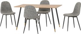 Hamilton Medium Dining Set with Athens Chairs - Oak Effect Black Grey Faux Leather