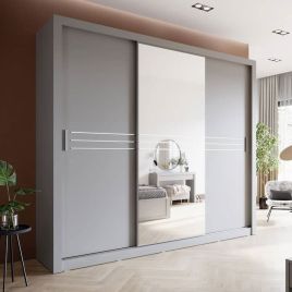 COPENHAGEN 3 Door Mirrored Sliding Wardrobe with 2 Drawers Grey Matt - 250cm