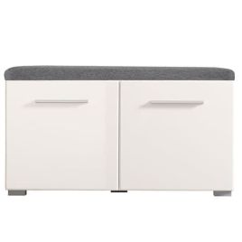 Modern White Gloss Hallway Storage with Grey Cushion Seat