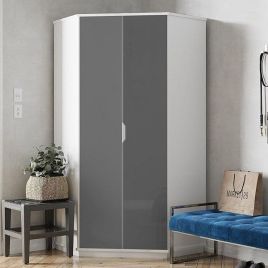SARNIA 2 Door Corner Wardrobe White with Grey Front - 93cm