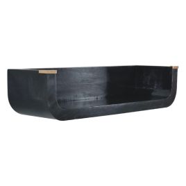 Wall Mounted Mango Wood Console Table with Open Slot and Rounded Edges - Ash Black
