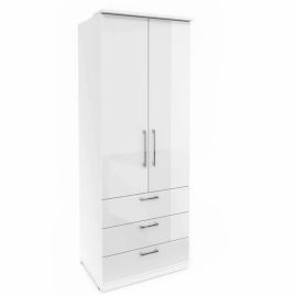 OPULENT 2 Door Wardrobe with 3 Drawers White - 80cm
