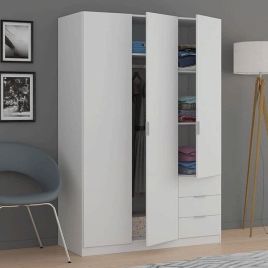 HARVEY 3 Door Wardrobe with 3 Drawers White - 121cm