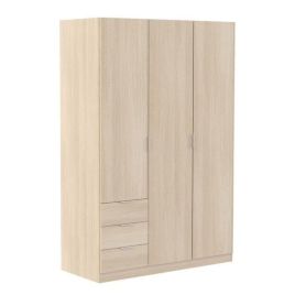 HARVEY 3 Door Wardrobe with 3 Drawers Light Oak - 121cm
