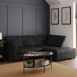 BLAKE Jumbo Cord 4 Seater L Shaped Fullback Corner Sofa - Black, Right Hand Facing