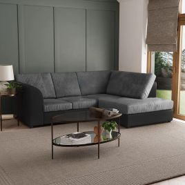 BLAKE Jumbo Cord 4 Seater Fullback Corner Sofa - L Shaped - Right Hand Facing - Black and Grey