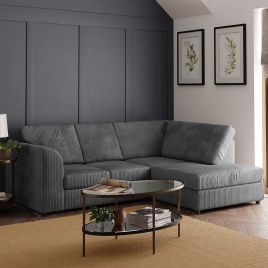 BLAKE Jumbo Cord 4 Seater L Shaped Fullback Corner Sofa - Grey, Right Hand Facing
