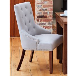 Set of 2 Contemporary Walnut Accent Upholstered Dining Chairs - Slate Grey