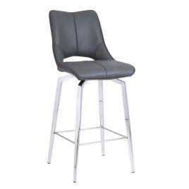 VALORA Stitching Detail Chrome Bar Stool Set of 2 - Dark Grey