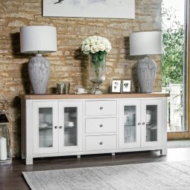 Oak Top Double Door Sideboard with 3 Drawers - White