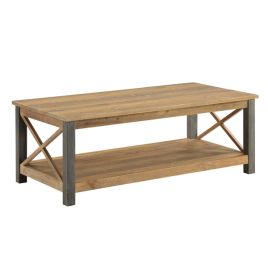 Doyle Rustic Cross Design Frame Extra Large Coffee Table with Open Shelf