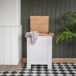 Laundry Box with Chunky Oak Top - White