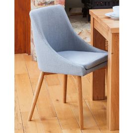 Oak Grey Upholstered Linen Fabric Dining Chairs - Set of 2