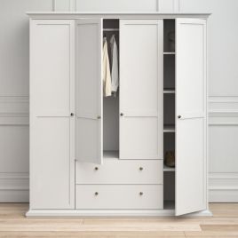 PORTHOPE 4 Door Wardrobe with 2 Drawers White - 181.4cm