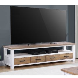 Splatter Reclaimed Wood 4 Drawer Large Tv Unit and Open Shelf - White