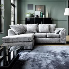 HENRY Chenille Fabric 4 Seater Corner Sofa - L Shaped - Left Hand Facing - Light Grey