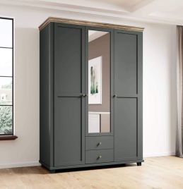 EPSOM 3 Door Mirrored Wardrobe with 2 Drawers Green and Oak - 154cm