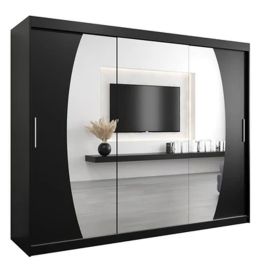 WRIGHT 3 Door Mirrored Sliding Wardrobe Black - 250cm