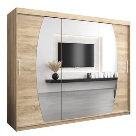 WRIGHT 3 Door Mirrored Sliding Wardrobe Light Oak - 250cm