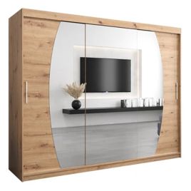 WRIGHT 3 Door Mirrored Sliding Wardrobe Medium Oak - 250cm