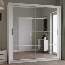 DEXTER 2 Door Mirrored Sliding Wardrobe White - 203cm