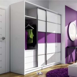 DUBLIN 2 Door Sliding Wardrobe with 3 Drawers White with Purple - 226cm