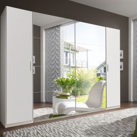 LANTAU 4 Door Mirrored Sliding Wardrobe White - 316cm