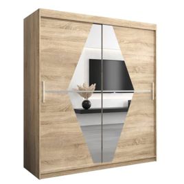 SPURDLE 2 Door Mirrored Sliding Wardrobe Light Oak - 180cm