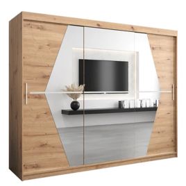 SPURDLE 3 Door Mirrored Sliding Wardrobe Medium Oak - 250cm