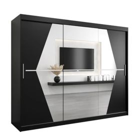 SPURDLE 3 Door Mirrored Sliding Wardrobe Black - 250cm