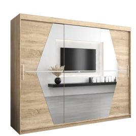 SPURDLE 3 Door Mirrored Sliding Wardrobe Light Oak - 250cm