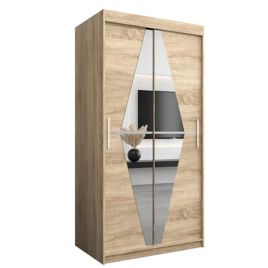 SPURDLE 2 Door Mirrored Sliding Wardrobe Light Oak - 100cm