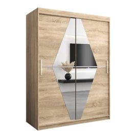 SPURDLE 2 Door Mirrored Sliding Wardrobe Light Oak - 150cm