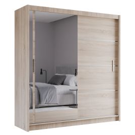 BROADLAND 2 Door Mirrored Sliding Wardrobe Light Oak - 203cm