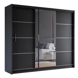 BROADLAND 3 Door Mirrored Sliding Wardrobe with 2 Drawers Black - 250cm