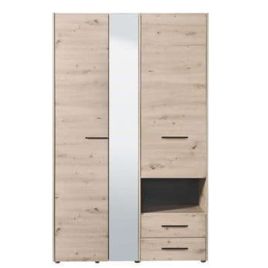 HIGHAM 3 Door Mirrored Wardrobe with 2 Drawers Grey Oak - 161cm